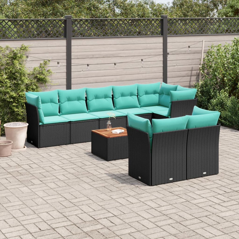  Ensemble de canapé de patio 9 pièces avec coussins en rotin de polyester noir