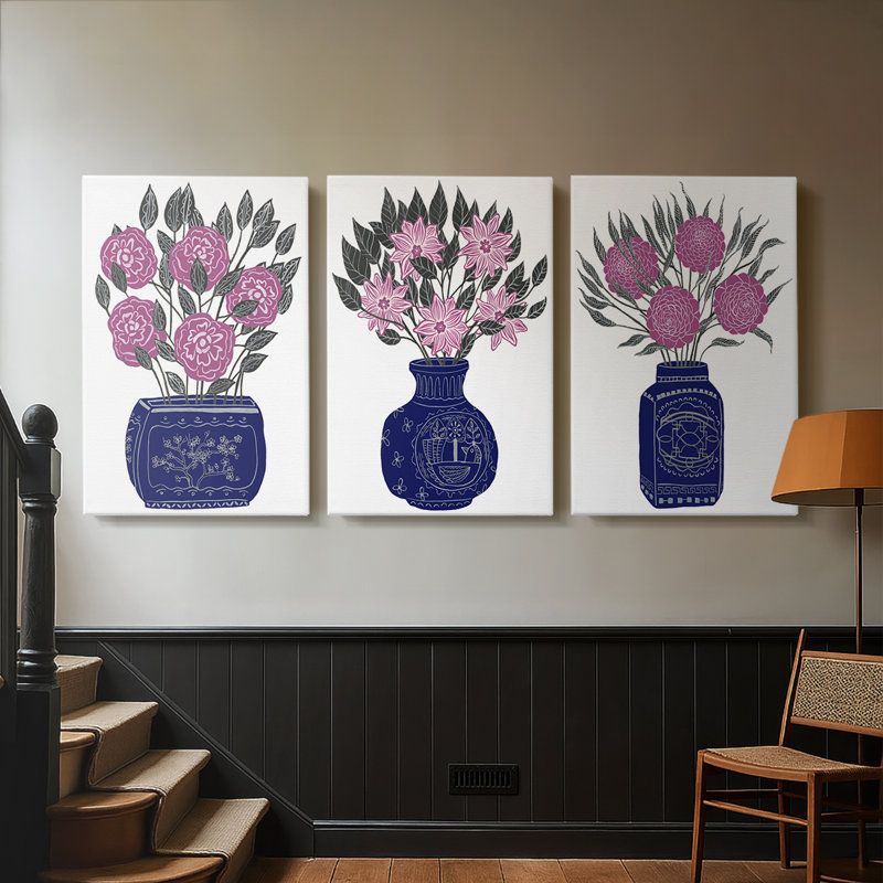 Vase peint I - Toile tendue sur mesure - 3 pièces, H 12 po x l 24 po