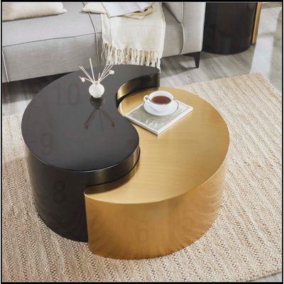 Table basse de style moderne et contemporain avec cadre en tôle de fer durable et design unique Ying Yang