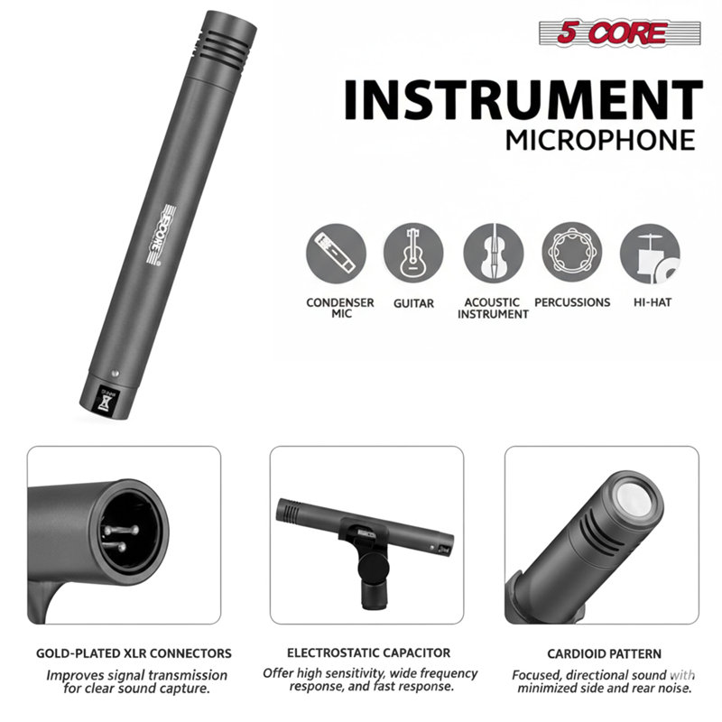 Microphone 5 fils Conga Mic Snare Tom, Noir