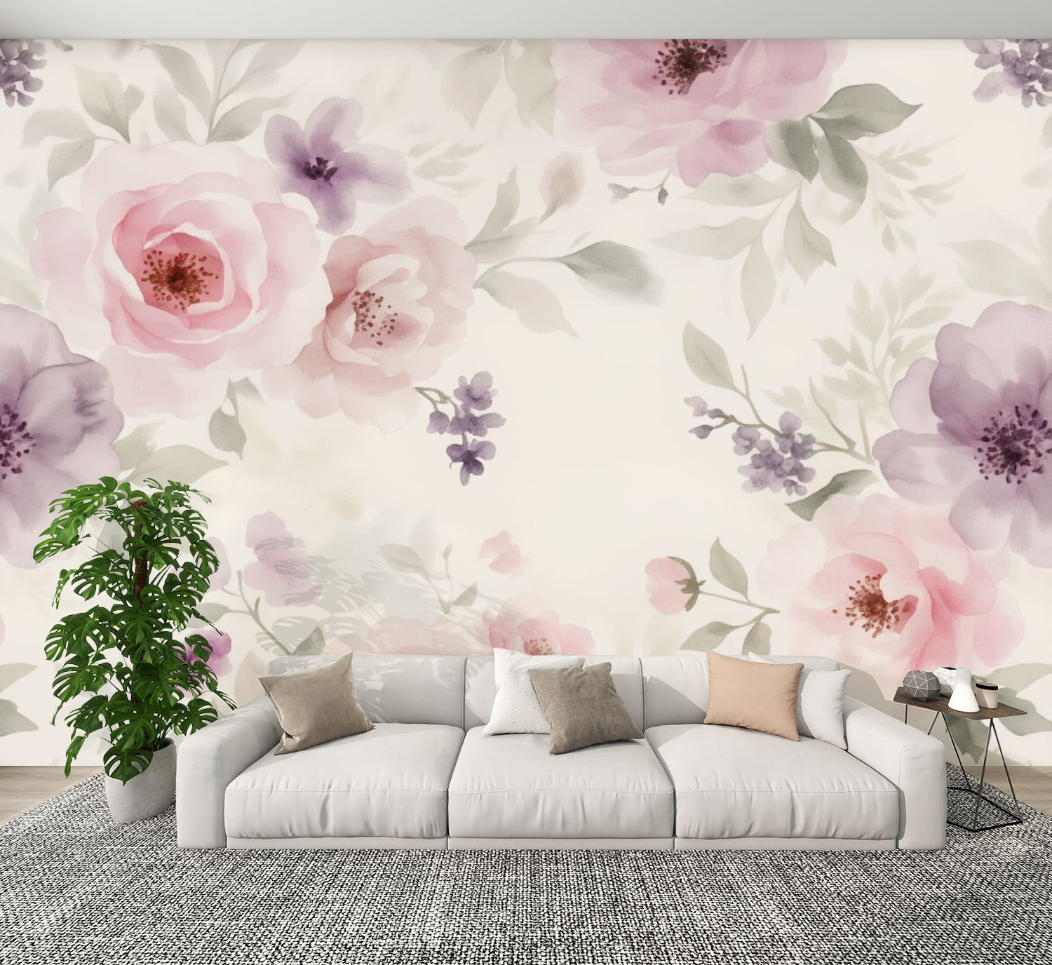Red Barrel Studio Peel and Stick Wallpaper Soft Watercolor Floral Light ...