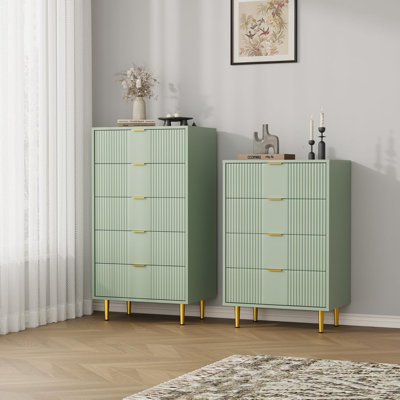 Commode cannelée pour chambre à coucher avec 4 tiroirs, commode moderne de 36,9 po de hauteur avec poignée en métal