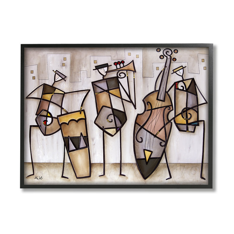 Trio musical abstrait, art moderne texturé, estampe numérique noire par Eric Waugh, H 11 po x l 14 po x P 1,5 po