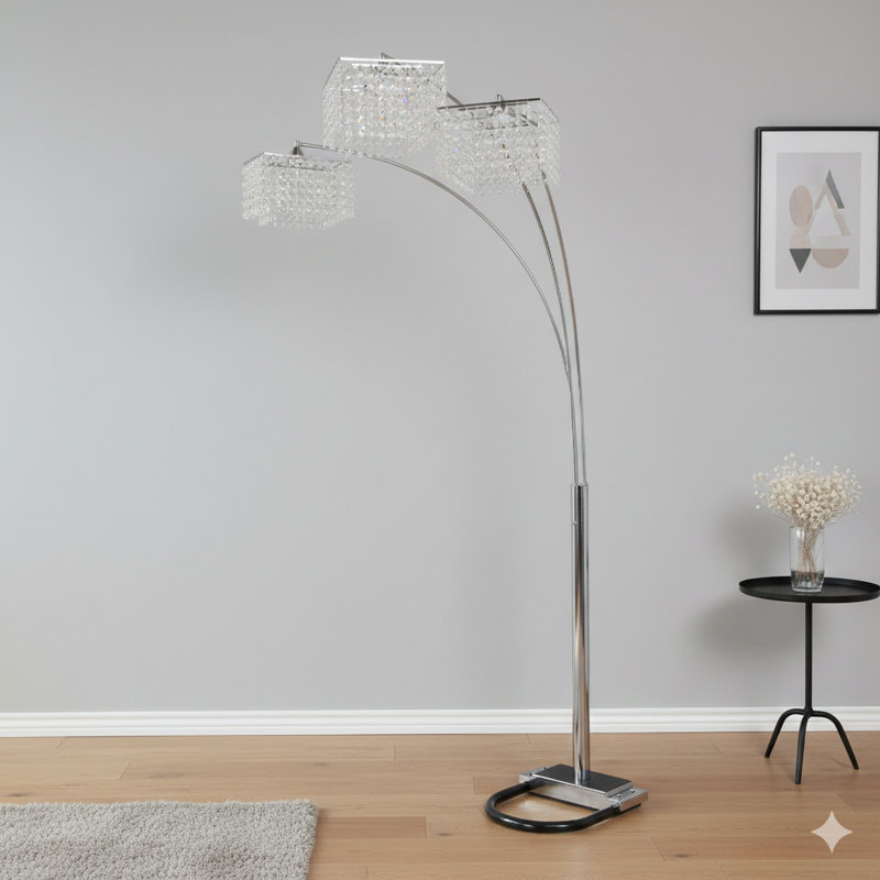 1Pc Modern Design Classic Luxury Sleek Multi-Head Floor Arc Lamp Crystal-Like Accents Drape Living Room Curve Lamp
