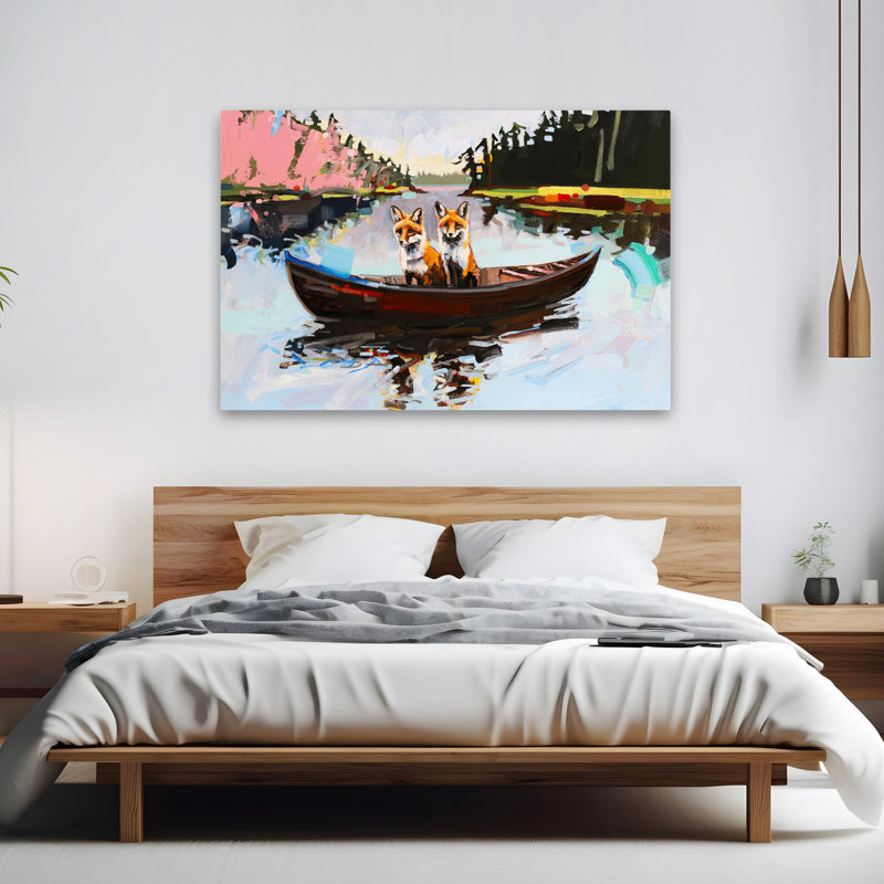 «Flight Of Fancy» - animaux, bateaux, faune, renards des Lacs, art, H 40 po x l 60 po