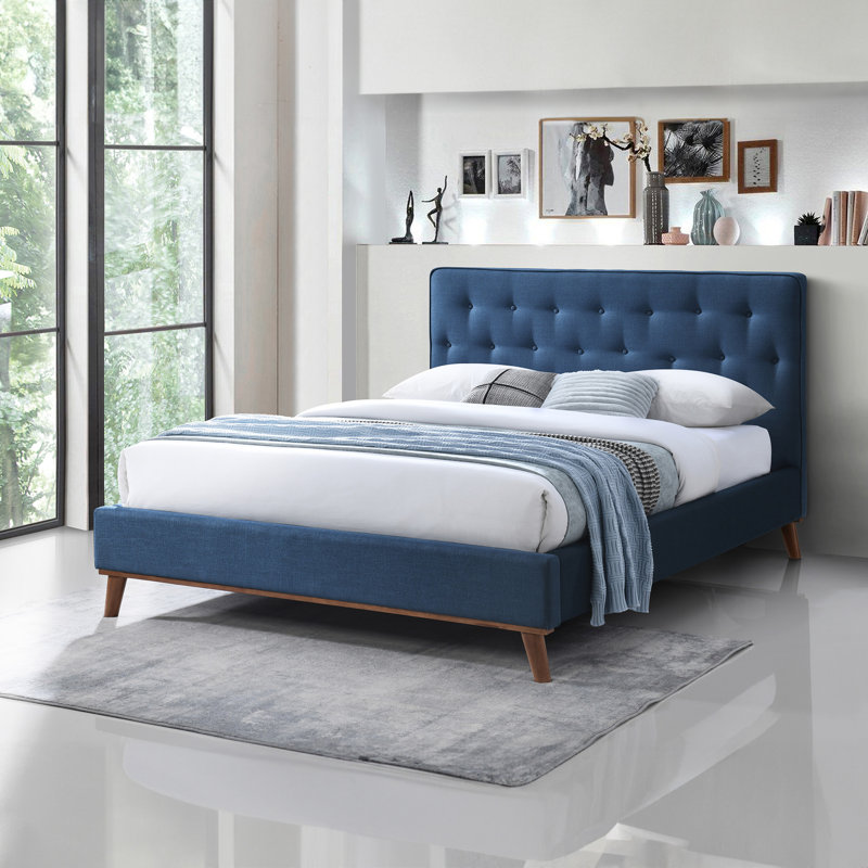Lit plateforme tapissier Bobina, Grand, Bleu