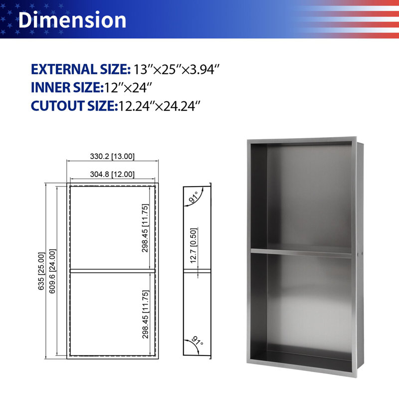Niche murale en acier inoxydable, Noir mat