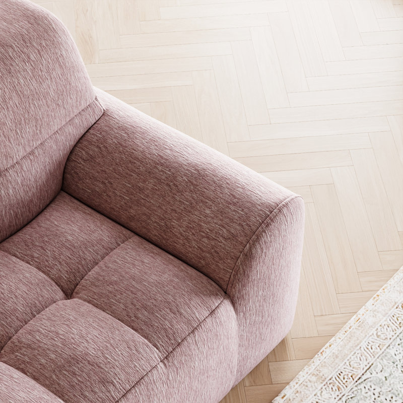 Canapé de salon 91,5 po à dossier haut et accoudoirs capitonnés en chenille, Pink