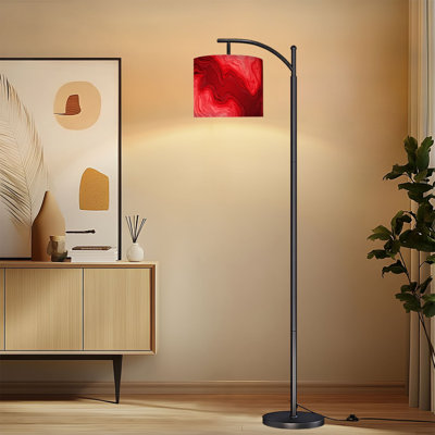 Arc Floor Lamp with Adjustable Lampshade marble liquid abstract Standing Lamp 3 Color Temperatures Dimmable Tall Pole Lamp with Foot Switch for Bedroom