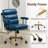 Faux Leather Home Office Desk Chair, Gold Base Vanity Chair with Wheels, Padded Seat and Armrests, Adjustable Height Swivel Executive Computer Chair, Blue-99451808