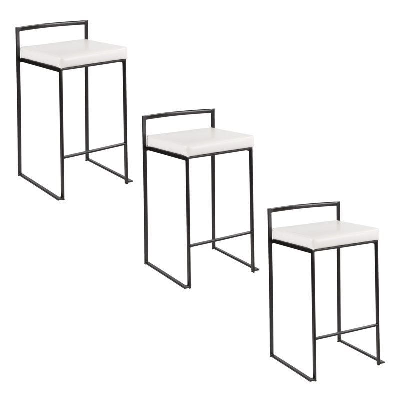 Tabouret de bar et de comptoir empilable Ernestine, Tabouret de comptoir (siège d'une hauteur de 27 p, Blanc/Noir