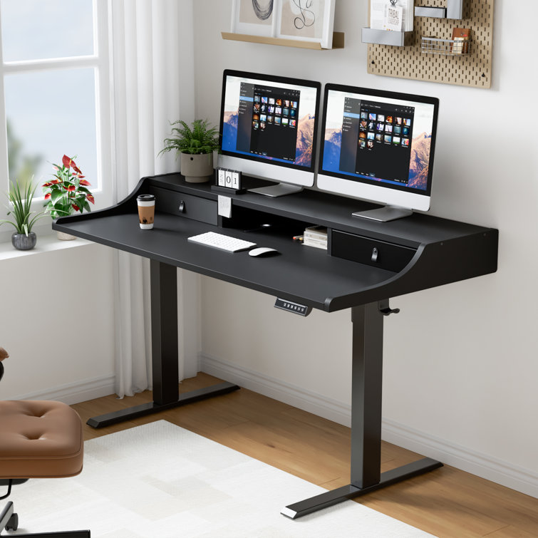 Jeneffer Electric Height Adjustable Standing Desk with Drawers – Corner Desk for Home Office, Ergonomic and Space-Saving