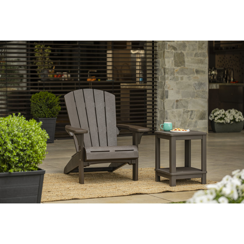 Brown Two-Tier Outdoor Side Table with Wood-Like Finish