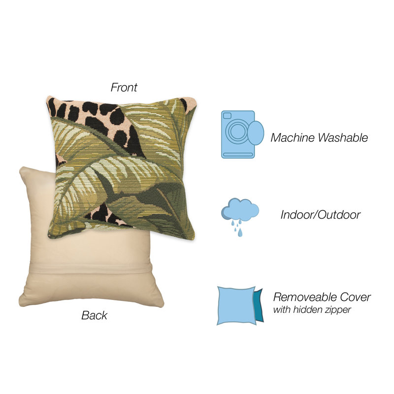Green and Beige Tropical Leaf Print Indoor/Outdoor Pillow