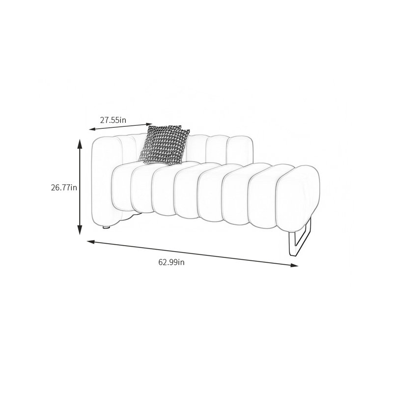 Banc rembourré en tissu, H 26,77 po x l 62,99 po x P 27,55 po