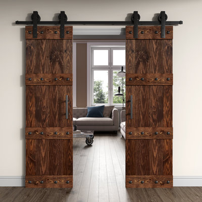 Porte de grange coulissante double en bois avec trousse de quincaillerie Castle Series