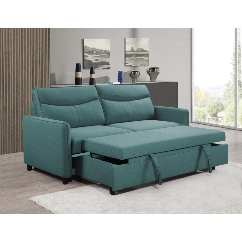 Canapé-lit à accoudoirs carrés 74,75 po Savione, Polyester sarcelle
