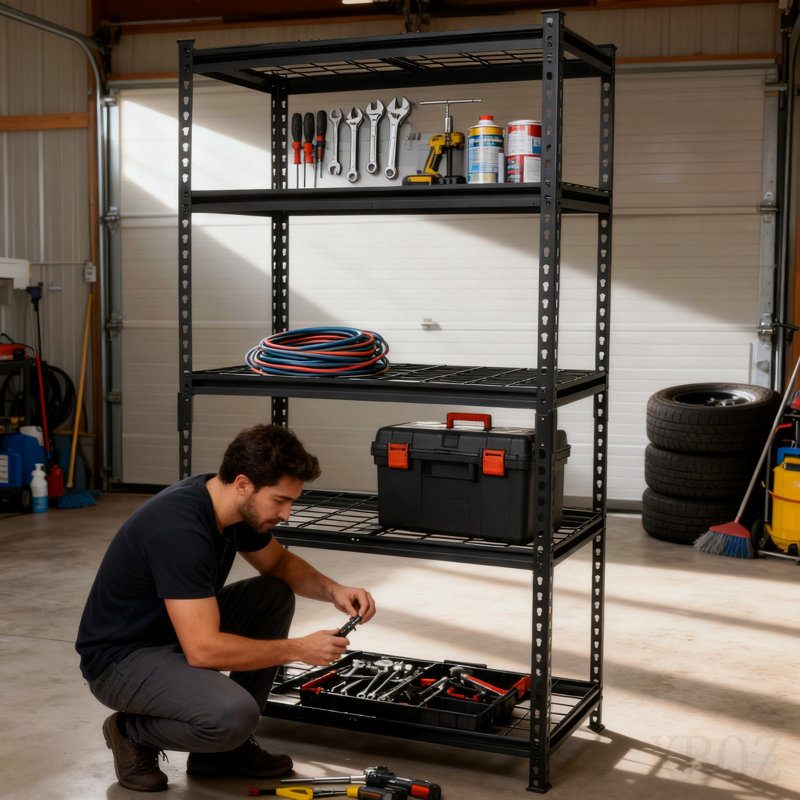 Ensemble de 2 tablettes de rangement à 5 niveaux, étagères de garage robustes, étagères réglables, tablette en acier, assemblage sans boulon, pour garage, remise, noir