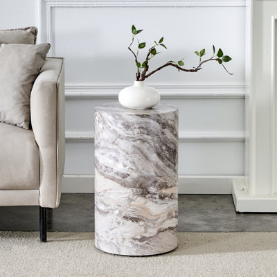 Modern 19.7" Faux Marble Cylinder Side Table with Non-Slip Base