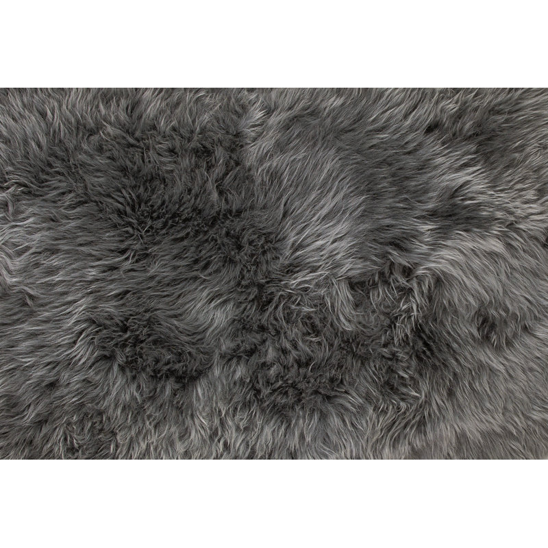 Tapis gris en peau de mouton fait à la main, 5' x 6'