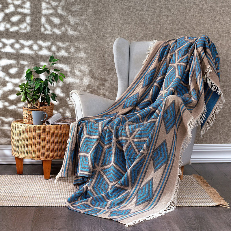 Lathan Throw Blanket, Turquoise Blue, W270 x L245cm