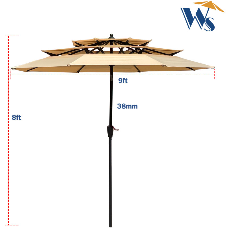 Parasol de patio extérieur de 9 pi 3 po avec manivelle et inclinaison - Toile résistante aux intempéries, poteau en acier pour terrasse, jardin, manivelle de piscine dans la cour arrière, piscine protégée contre le vent