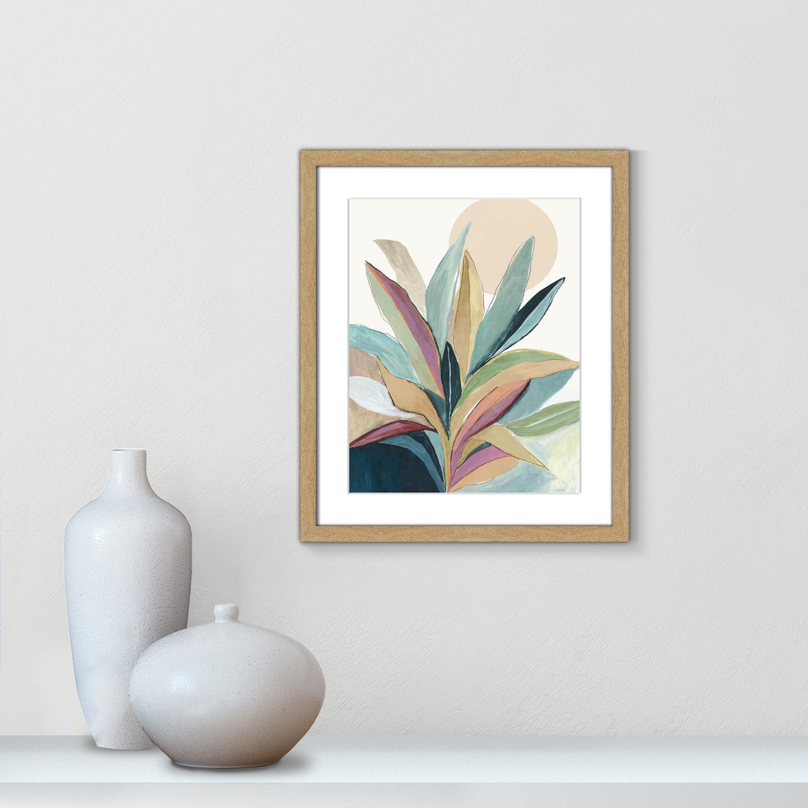 Byer "Sunny Bright Leaves I" Print by Asia Jensen, No Mat, Natural Woodgrain Single Picture Frame, 19" H x 16" W x 1.25" D