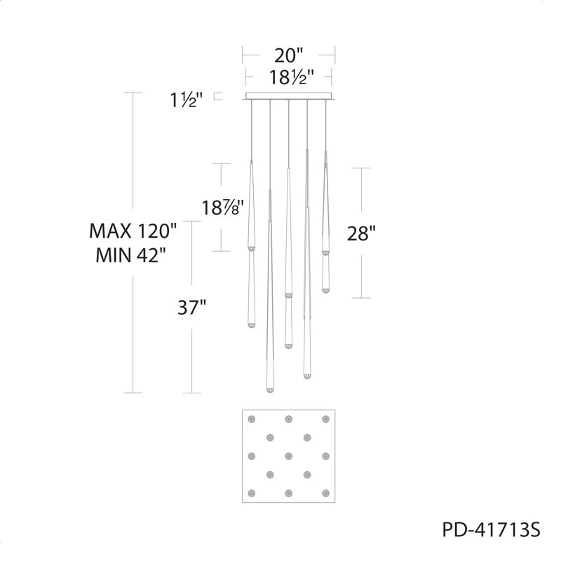 Cascade LED Pendant, 13, 37" H x 20" W x 20" D, Black