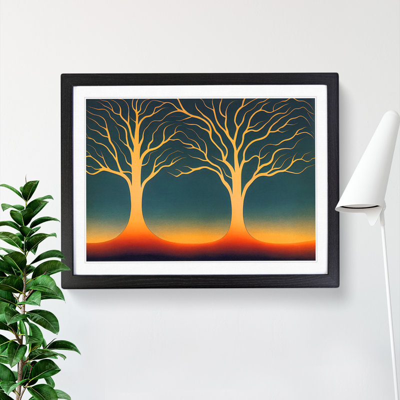 Exhilarating Trees Abstract - Single Picture Frame Print, Black, 46cm H x 64cm W x 2cm D