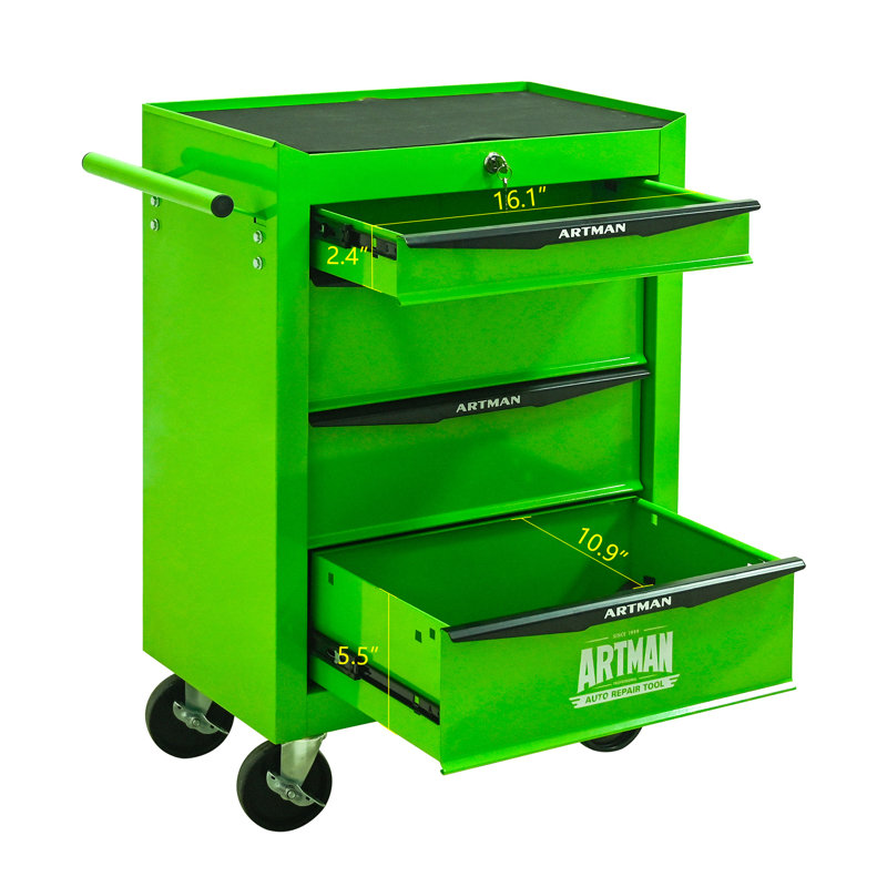 Rolling Metal Tool Chest With 4 Drawers, Green