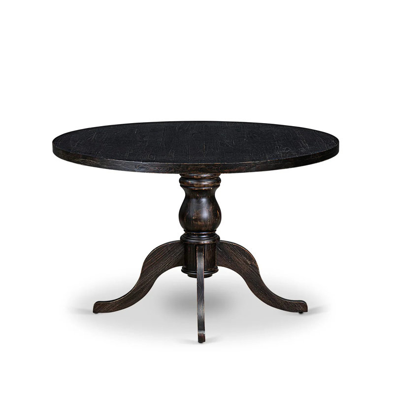 5-pc dining room set consists of a wood table and 4 Light Beige Polyester Fabric dining chairs with Button Tufted Back - Sand Blasted Black