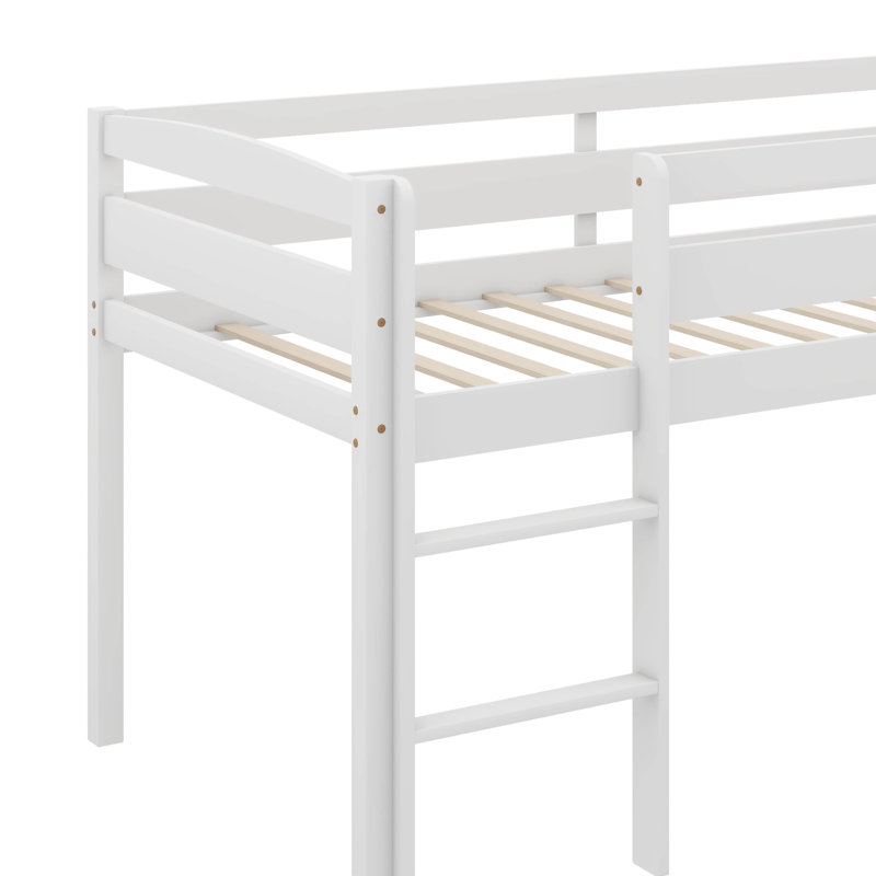 Lit mezzanine simple en bois confortable et compact avec escabeau, Blanc