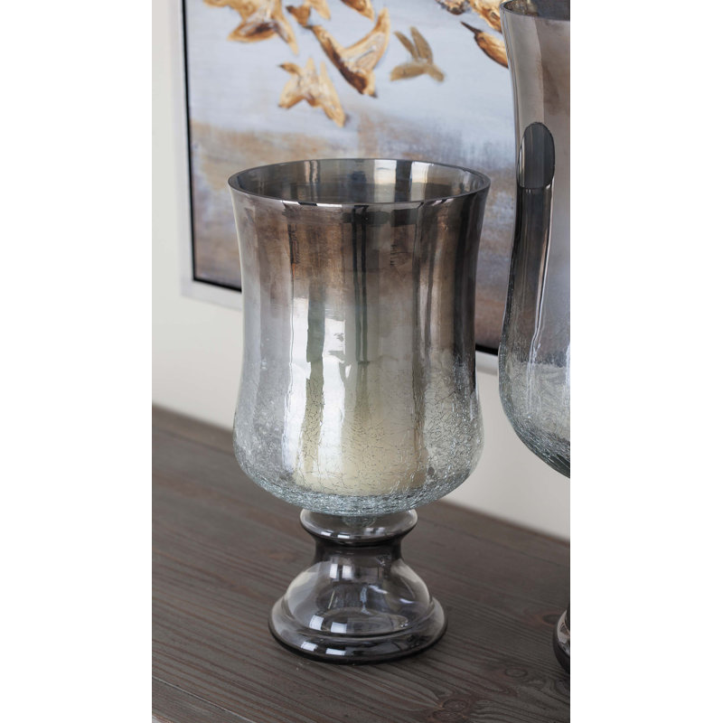 Glass Handmade Turned Style Pillar Hurricane Lamp with Smoked Glass Finish, Bronze/Clear
