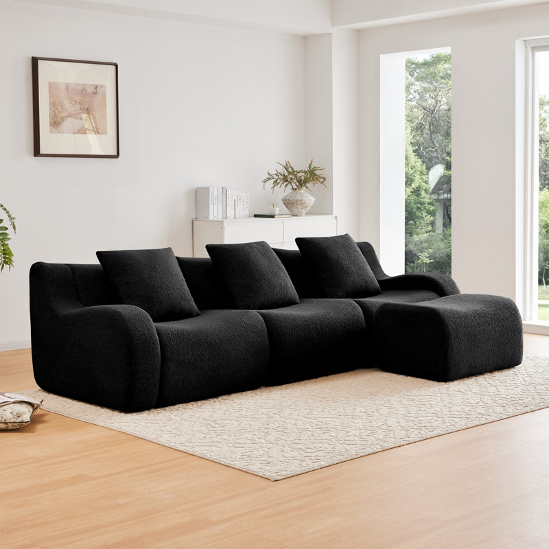 Canapé modulaire Boneless, Noir Teddy / Boucle