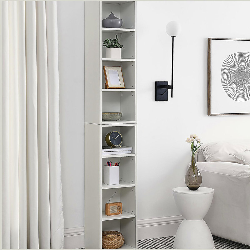 8-Tier Media Tower Rack, Slim Storage Cabinet with Adjustable Shelves, Tall Narrow Bookcase Display Bookshelf, Multi-functional double-decker bookcase