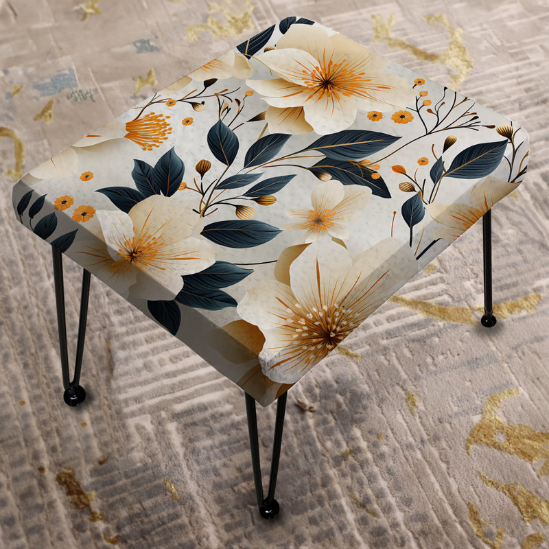 Elegant Maritime Ivory Blooming Gardens - Floral Rectangle Ottoman