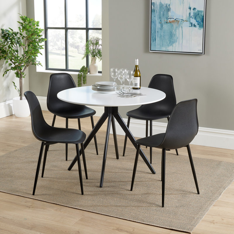 Aspen 5-Piece Casual Dining Set - Spacious Round Table & 4 Curved Plastic Chairs, Black, Beige