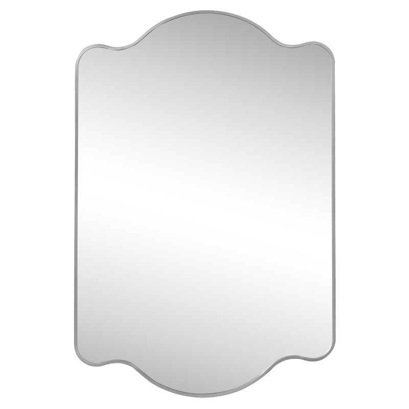 Walters 24 in. W x 36 in. H Medium Scalloped Rectangular Metal Framed Wall Mirror, Nickel