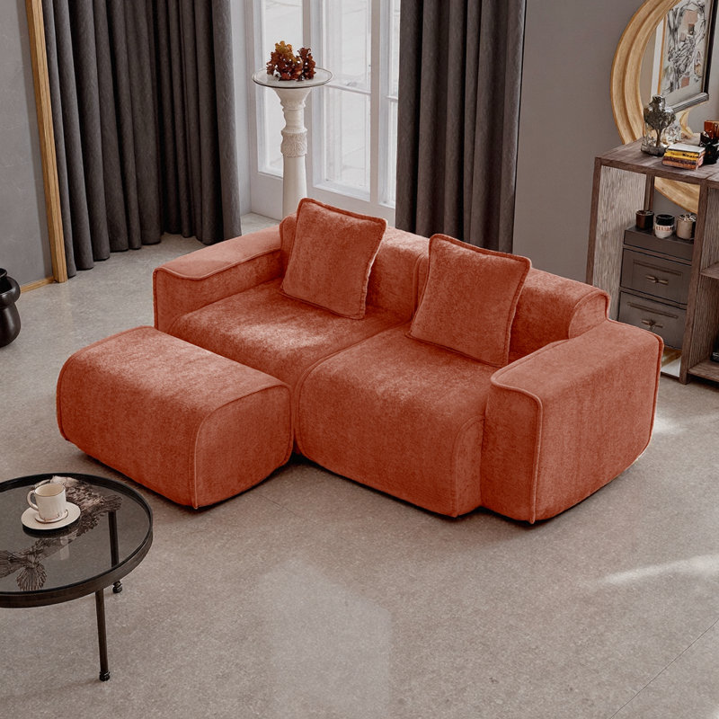 Canapé modulaire luxueux en forme de L sans effort - Cloud Comfort, passepoil français et assemblage zéro, 2, Rouge