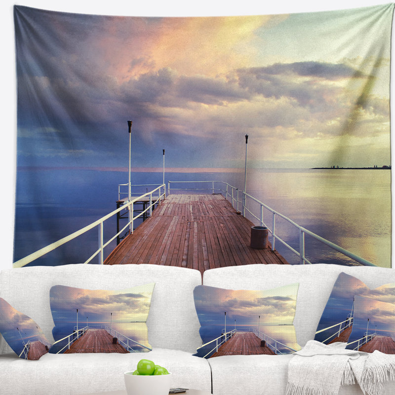 Tapisserie paysage marin sous un ciel lumineux, H 78 po x l 92 po