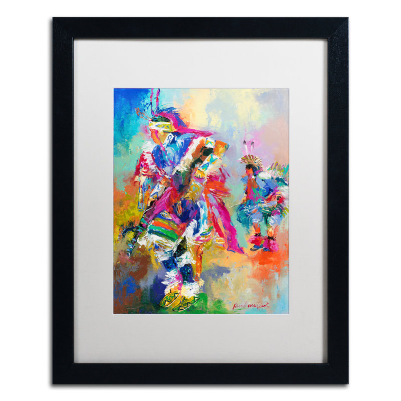 « pow wow », reproduction sur toile, H 14 po x l 11 po x P 0,5 po, Cadre noir, Blanc