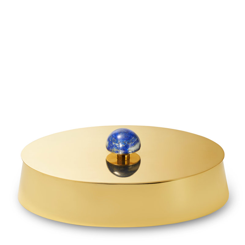 Handmade Round Brass and Lapis Decorative Box