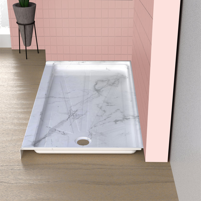 60" x 32" Single Threshold Alcove Shower Base with Right Drain, Integrated Flange and Low Profile Design, Marble White, Right