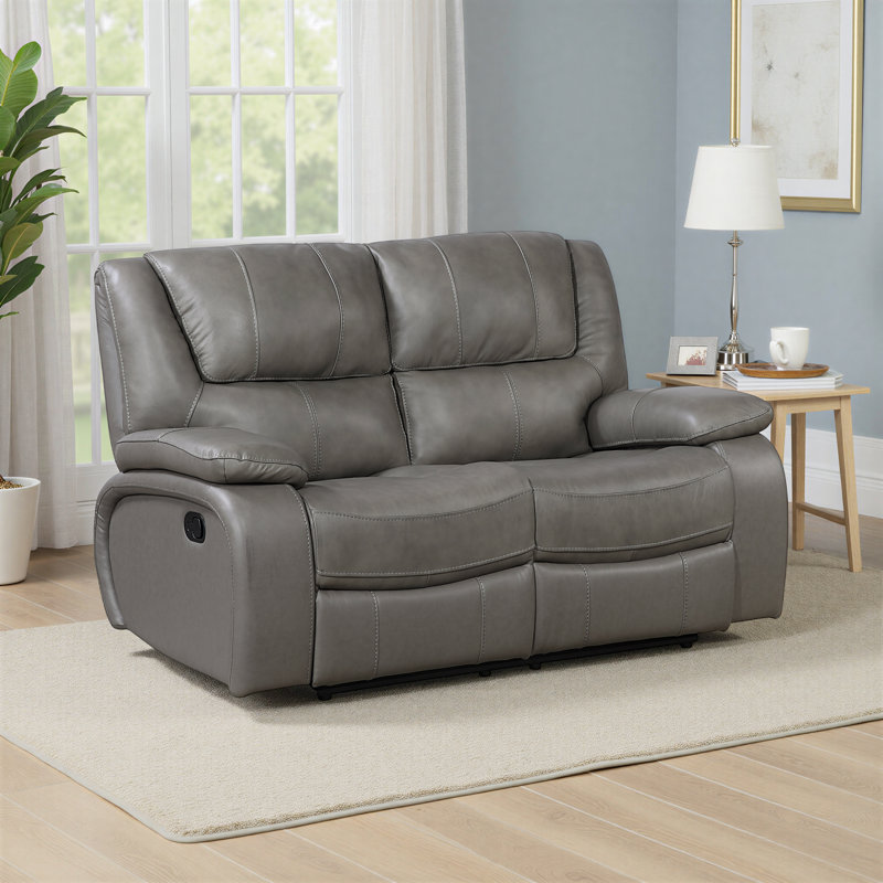 Mervela 64" Transitional Leather Double Reclining Loveseat with Space-Saving Wall-Hugger Design, Top Grain Leather & Pocket Coil Comfort