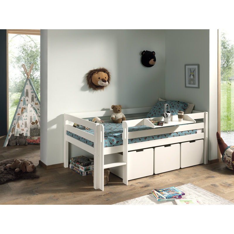  Mid-Height Bed with Drawers, 90 x 200 cm, White