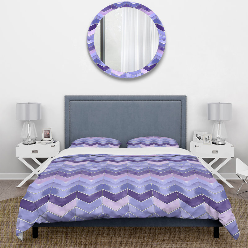 Ensemble de housse de couette violet Midcentury Chevron Bliss IV - Midcentury