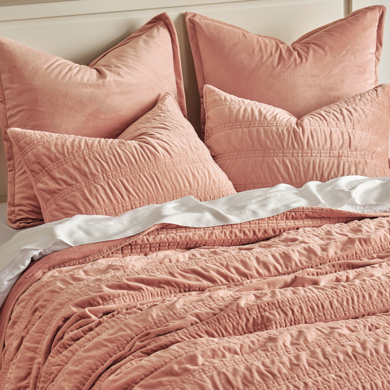 Ruched Crystal Velvet Comforter Set - Luxury Plush Bedding with 2 Shams, Clay, Queen Quilt + 2 Queen Pillow Shams