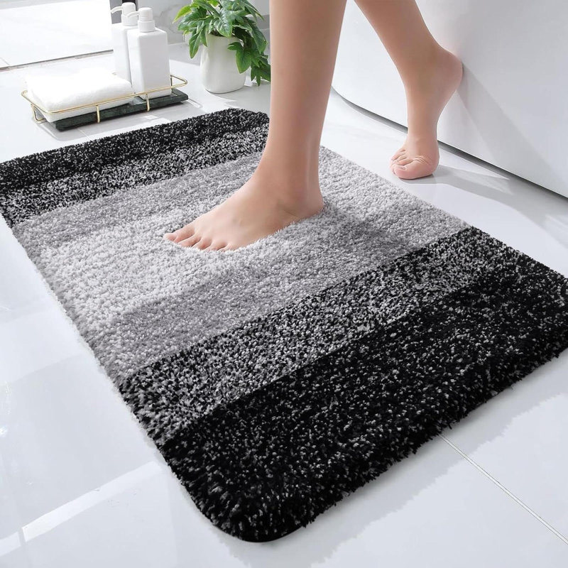 Wynnewood Microfiber / Microsuede Non-Slip Bath Rug, Black