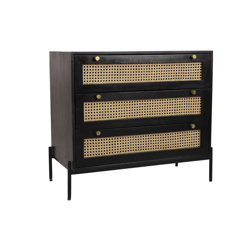 Birgitta Framingham Rattan 3 Drawer 90Cm W Chest of Drawers Black Finish