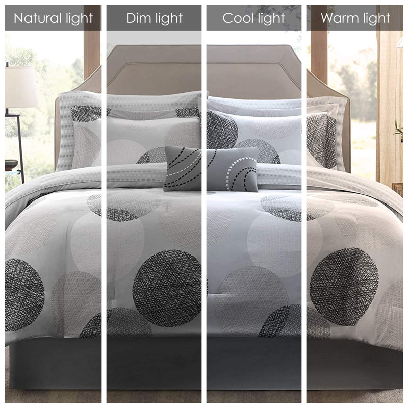 Knowles Comforter Set with Cotton Bed Sheets, Gray/Black